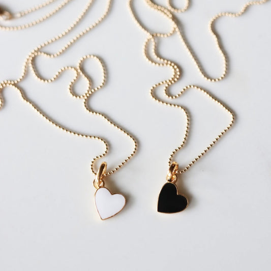 Enameled Heart Necklace Black 18"